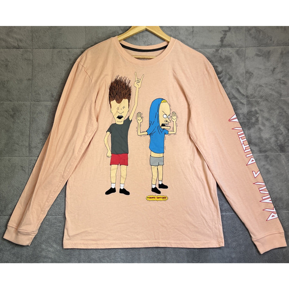 Beavis and Butt-Head Long Sleeve T-Shirt Adult Large Peach MTV 2018 Cotton Blend - Picture 1 of 10